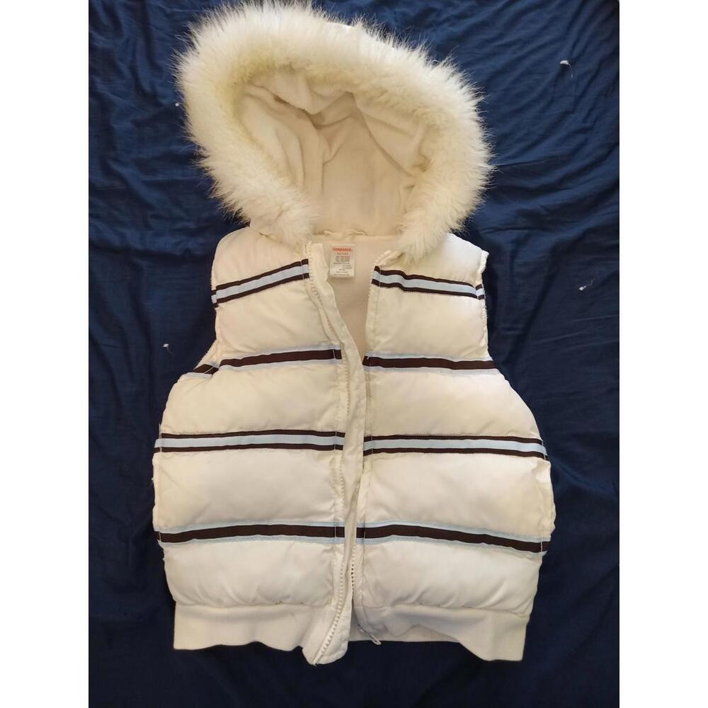 Gymboree Girl's Size M 7/8 White Sleeveless Blue Stripped Puffer Vest